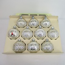 10 Holly Mercury Glass Silver Glittered Christmas Ornaments 2 1/4” MCM Box USA - £13.44 GBP