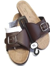 Junies Comfort Slip On Wedge Sandals Womens Size 8 Brown Single Buckle - $16.22