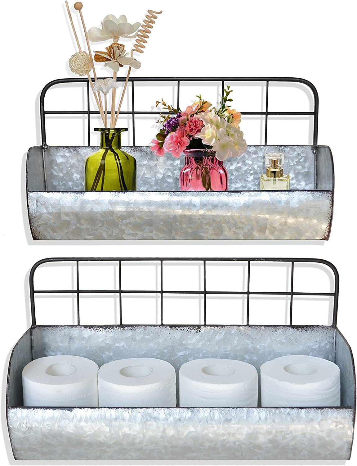 Shabbydecor Galvanized Metal Farmhouse Wall Storage Holder, Rustic Tin Shelves - $36.99