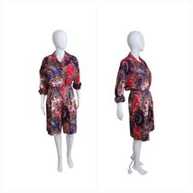 Vintage 80s Carlisle Paisley Scarf Print silk Blouse &amp; cotton Short Set ... - $94.05