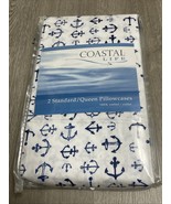 Nautical Anchor 2 Coastal Life Queen Pillowcases Boating Cotton White Na... - $239.51 MXN