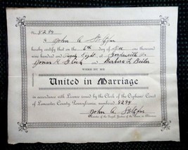 1928 antique MARRIAGE CERTIFICATE lancaster pa GLICK-BEILER - £66.64 GBP