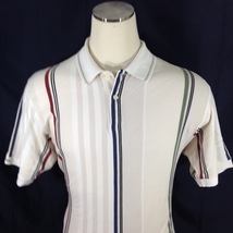 Chaps Ralph Lauren Mens Polo Shirt Tan Striped Size Large - £11.76 GBP