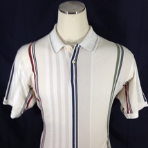 Chaps Ralph Lauren Mens Polo Shirt Tan Striped Size Large - £11.95 GBP