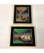 Lot of 2 vtg Cork Picture Nautical Sailing Boat Art Box Island Picture D... - £40.39 GBP