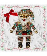 Sparkly Santa Claus Brooch Pin Necklace Pendant, Gold Plated Enamel - $16.34 CAD
