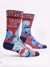 Crazy Cat Dude Mens Crew Socks Blue Q Size 7-12 - £11.02 GBP