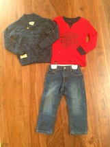 New Lucky Brand Kids Red Denim Blue Long Sleeve Sweater T-shirt Jeans Set 3 3T - £30.92 GBP