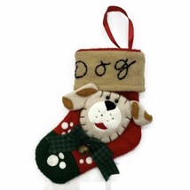 Fleece Cream w/ Brown Spots Dog Stocking w/ Jingle Bell Bow Christmas Pe... - $11.63