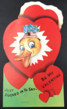 VTG 1950&#39;s Die Cut Mechanical Valentines Card Happy Chick Duck 7&quot; x 4&quot; 832/4 ACG - £10.46 GBP