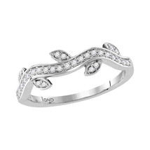 10kt White Gold Womens Round Diamond Vine Floral Stackable Band Ring 1/6 Cttw - £238.30 GBP