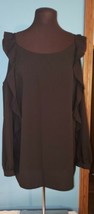 Chicos Black Tunic Top Size 0 Small Cold Shoulder 3/4 sleeve Ruffle - $15.79