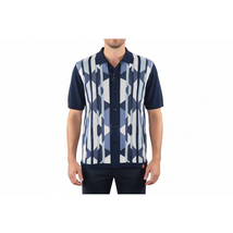 Mens Stacy Adams Italian Style Knit Woven Shirt Short Sleeves 3117 Navy Blue image 4
