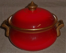 1970s Vintage Asta Red Enameled 2 Qt Pot w/Lid Brass Handles West Germany - £82.49 GBP