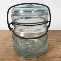 Vtg Antique Atlas EZ Seal Glass Canning Jar Cornflower Blue 4.25&quot; Tall Half Pint - £47.95 GBP