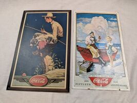 Lot of 2 Coca-Cola Metal Signs repro 1990 50th anniversary &amp; Norman Rock... - $20.79 CAD
