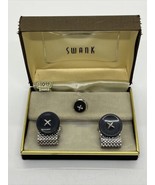 Vintage SWANK Silver Mesh Cufflinks &amp; Tie Tack Pin “Button” Pattern - £24.40 GBP