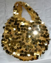 SUMMER SATCHEL YELLOW KNITTED WITH GOLD FISH SCALES SHOULDER BAG PURSE - $8.00