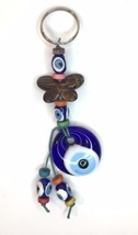 Turkish Blue Protective Evil Eye Art Glass &amp; Mixed Materials Keychain Key Ring - £9.48 GBP