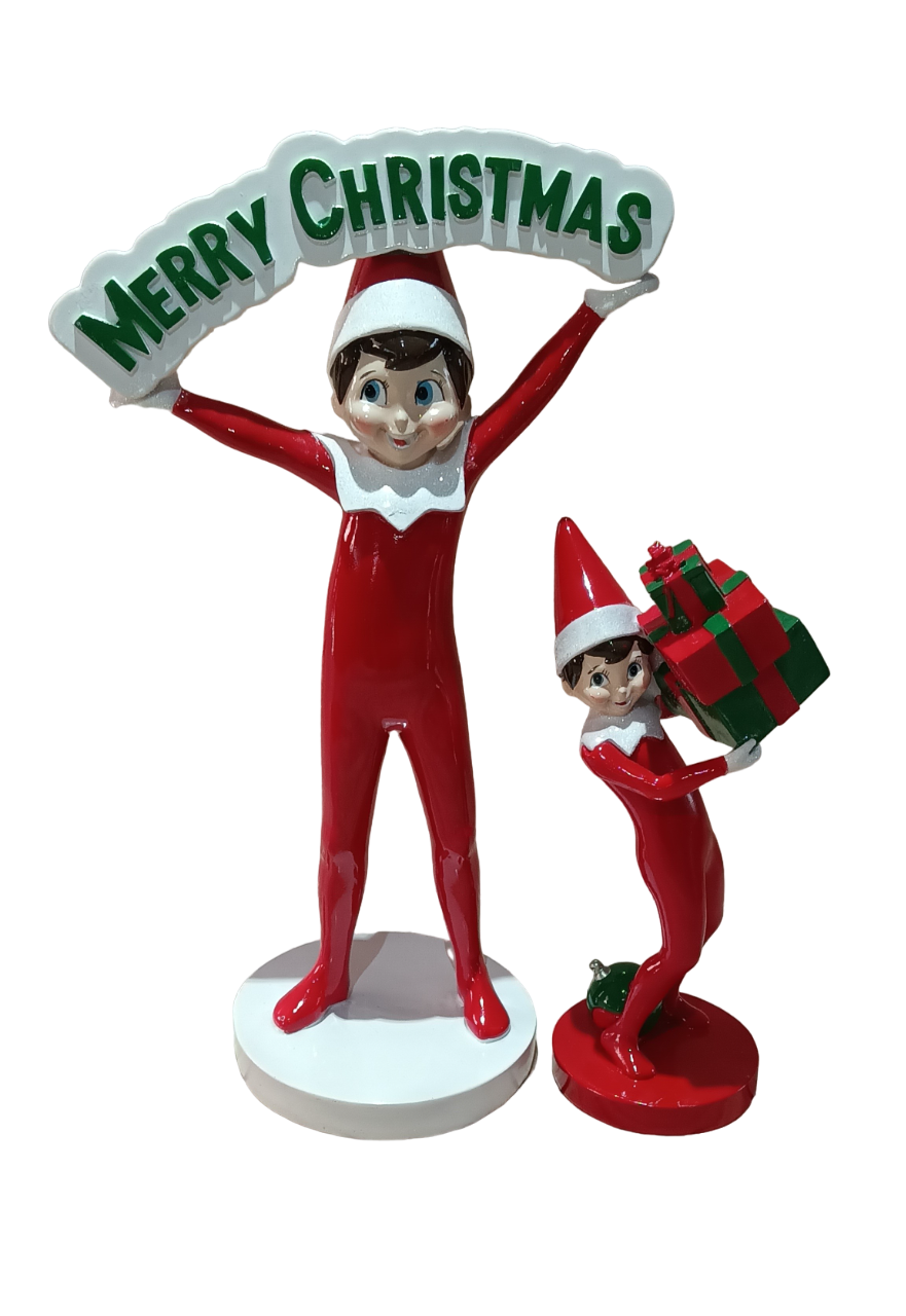 The Elf on the Shelf figurines blue eye holding "Merry Christmas" sign & gifts - $53.90