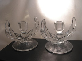 Indiana Willow Candlestick Set Clear Crystal Depression Glass c1940 Single Light - £20.00 GBP
