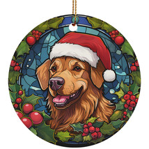 Golden Retriever Dog Santa Hat Stained Glass Colorful Christmas Ornament... - $14.80