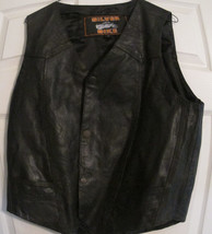 Men&#39;s SILVER BIKE Black Leather Motorcycle Moto Biker Vest W/Pockets Size  L - £54.54 GBP