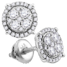 10kt White Gold Womens Round Diamond Circle Cluster Earrings 3/4 Cttw - £659.70 GBP