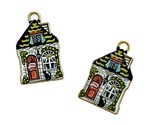 10 pcs Colorful Cottage House Charms Cat Black Gold Bead Drops 22x13mm - $4.99