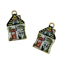 10 pcs Colorful Cottage House Charms Cat Black Gold Bead Drops 22x13mm - £4.00 GBP