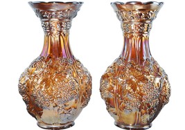 c1910 Amber Loganberry Carnival Glass Vases By Imperial Pair - £750.06 GBP