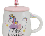 White Whimsical Crowned Unicorn Rainbow Shooting Star Mug With Spoon And... - $17.99