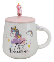 White Whimsical Crowned Unicorn Rainbow Shooting Star Mug With Spoon And... - $17.99