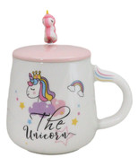 White Whimsical Crowned Unicorn Rainbow Shooting Star Mug With Spoon And... - $17.99