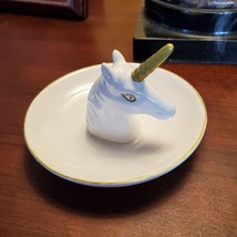 Unicorn Ring Dish, Ceramic Jewelry Holder Trinket Tray with Golden Horn ... - £10.26 GBP