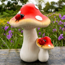 Garden Mushroom Statue Mushroom Ladybug Sculpture for Outdoor Ornament D... - £25.63 GBP