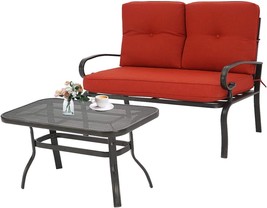 Crownland Outdoor Furniture 2-Piece Love Seat With Bistro Coffee Table Set, Red. - £186.98 GBP