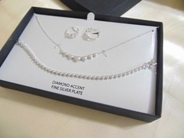 Department Store Diamond Accent Silver Core Heart Necklace Set C503 $200 - £75.48 GBP