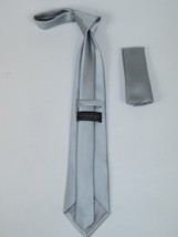 Men's Satin Silky Tie Hankie Set J.Valintin Private Collection R65 Solid Silver image 2
