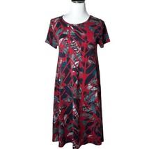 LulaRoe Carly Dress Feather Print Hi Low Hem Red Swing Women&#39;s Size XXS - £11.66 GBP
