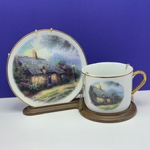 Thomas Kinkade cup saucer collector plate moonlight cottage teleflora combo mug - £23.70 GBP