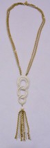 Vendome Vintage Triple Strand Statement Necklace Pendant Tassel Gold Tone Ivory - £39.60 GBP