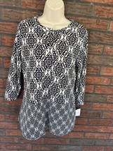NWT 3/4 Sleeve Blouse Small Black White Hidden Packet Button Stretch Shirt Top - £13.71 GBP