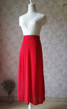 Red Long Double Slit Skirt Outfit Women Plus Size Party Skirt with Belt image 7