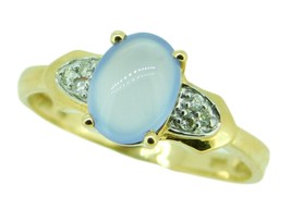 14k Yellow Gold Oval Genuine Natural Chalcedony Ring with Diamonds (#J2644) - £315.02 GBP