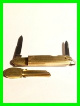 Very HTF Antique Robeson 2 Blade Gold Tone Pocket Knife w/ UNCUT House Key RARE! - £147.05 GBP
