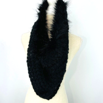 Chunky Knit Infinity Scarf Shawl Hood Accent Black Faux Fur Trim - £31.96 GBP