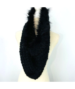 Chunky Knit Infinity Scarf Shawl Hood Accent Black Faux Fur Trim - £31.59 GBP
