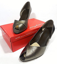 Vintage Carriage Court Silver Shoes +Box Womens 8 9B 38 Eu Metallic Pewter Pump - £45.67 GBP
