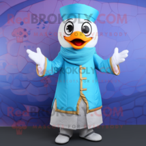 Sky Blue Mandarin mascot costume character dressed with Waistcoat and Gloves - $1,259.00